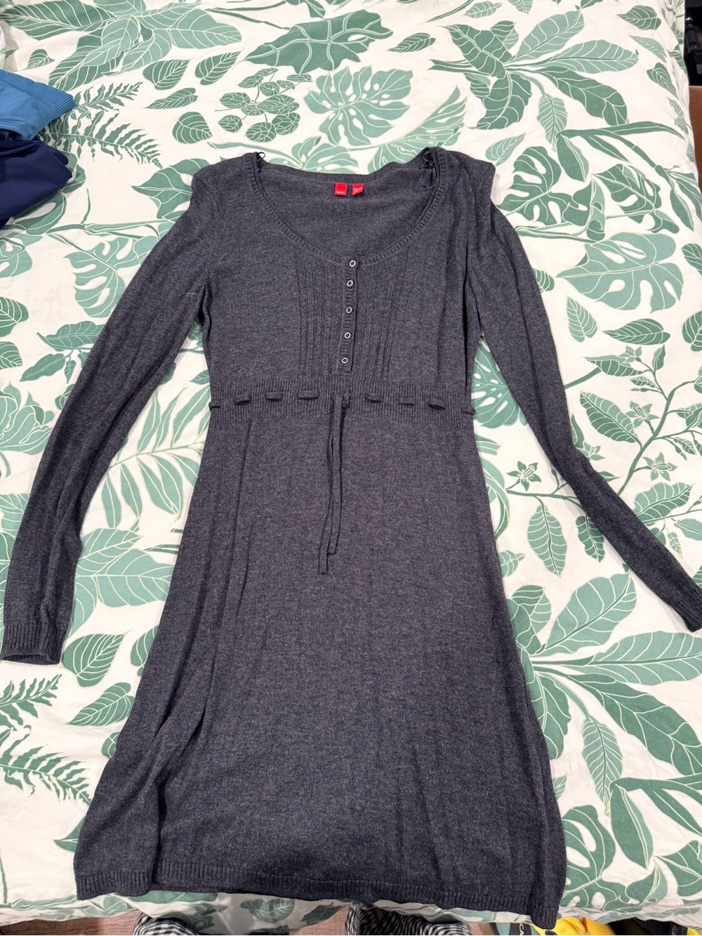 Esprit Charcoal Gray Knit Midi Dress with Waist Tie